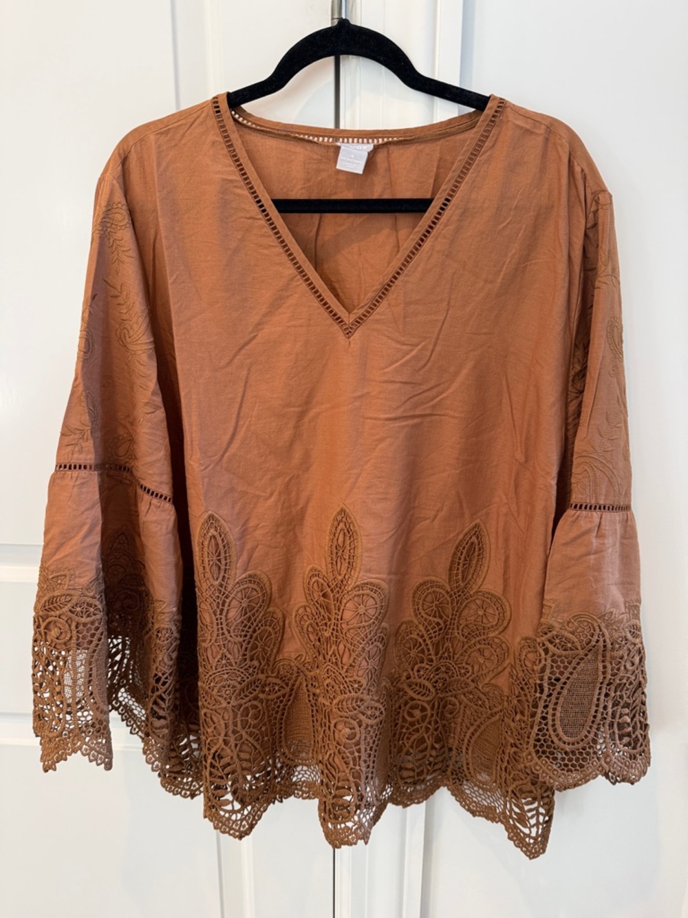 Chico's Cotton Embroidered V-Neck Tunic Size 4/20 Brown